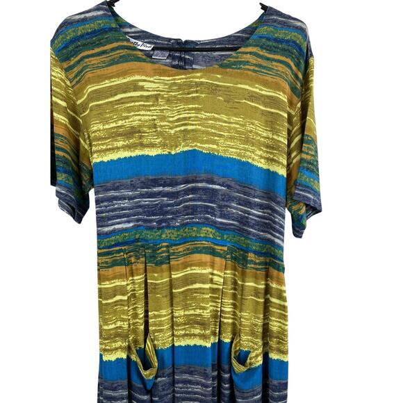 Vintage Pretty Pink Sz L Vibrant Colorful Rayon Back Button Front Pockets Maxi - Picture 4 of 9